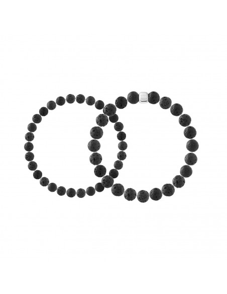 Pulseras de piedra de dúo Piedra de lava natural - Plata 925 - Zen