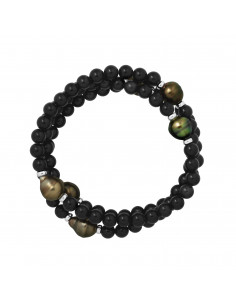 Bracelet Triple 6 Perles de Tahiti en Obsidienne Noire - Argent 925 - KAMARU