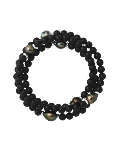 Triple 6 Perle Tahitian in Agata nera Matte - Argento 925 - Kamaru