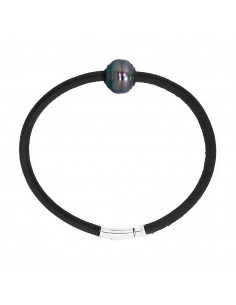 Bracelet Perle de Tahiti Cerclée en Néoprène - Argent 925 - TEPAKU
