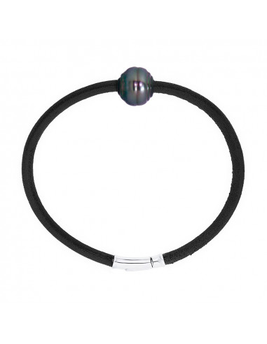 Pulsera de perla Tahitiana neopreno círculos - plata 925 - TEPAKU