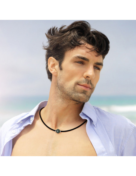 Collier Véritable Perle de Tahiti et Viroles Argent massif