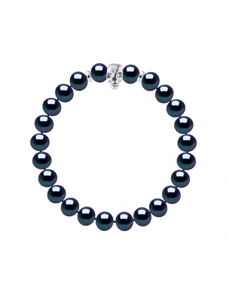 Armbandkopf der toten schwarzen Kulturperlen - Silber 925 - Schädel