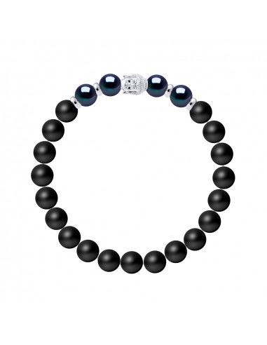 Braccialetto di Buddha in Agata nera Matte - Argento 925 - Serenità
