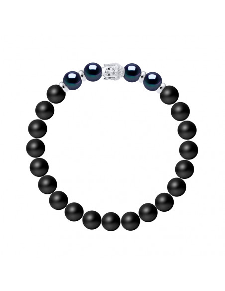 Pulsera de Buda en ágata negra mate - Plata 925 - Serenidad