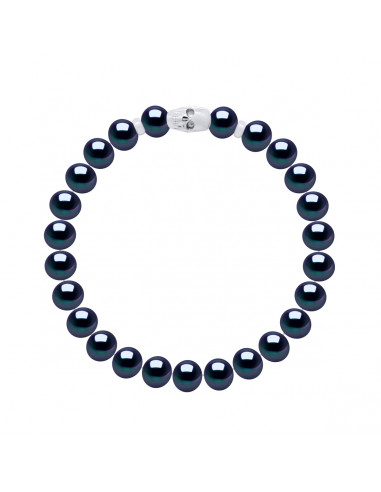 Armband Todeskopf und schwarze Kultur-Perlen - Silber 925 - Glockenspiel