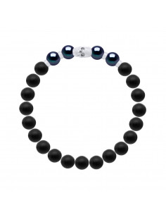 Bracelet Tête de Mort Perles de Culture Noires en Agate Noire Matte - Argent 925 - AMARU
