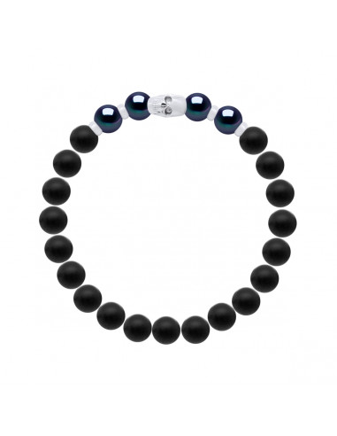 Braccialetto Capo delle perle di coltura nera morta in Agata nera Matte - Argento 925 - Amaru