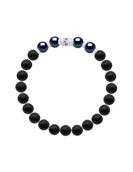 Armband Kopf der toten schwarzen Kultur Perlen in schwarzer Achat Matte - Silber 925 - Amaru