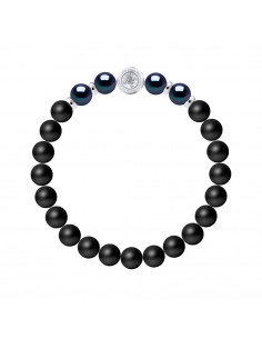 Bracelet Chance Perles de Culture Noires en Agate Noire Matte - Argent 925 - LUCKY