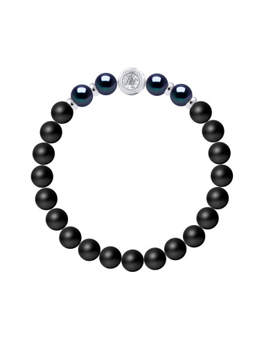 Armband Chance Perlen Schwarze Kultur in Schwarz Achat Matte - Silber 925 - Glücklich