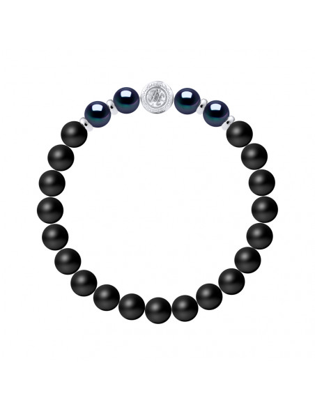 Bracciale Possibilità di perle Cultura nera in Agata nera Matte - Argento 925 - Fortunato