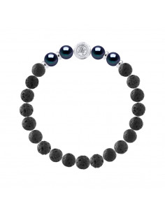 Bracelet Chance en Perles Noires et Pierre de Lave Naturelle - Argent 925 - LUCKY