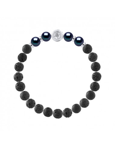Braccialetto Chance in Black Pearls e Natural Lava Stone - Argento 925 - Fortunato