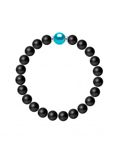 Bracelet Perle de Culture Turquoise et Agate Noire Matte - Argent 925 - CHANCE