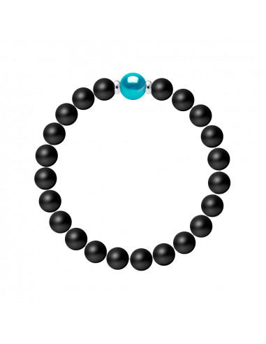 Turquoise Culture Bead Bracelet and Matte Black Agate - 925 Silver - Chance