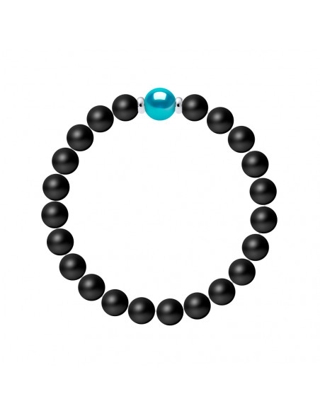 Türkiskultur-Perlen-Armband und mattes Schwarz-Achat - 925 Silber - Chance