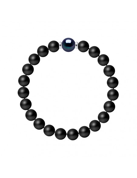Bracelet Perle de Culture Noire en Agate Noire Matte - Argent 925 - CHANCE