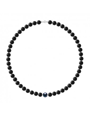 Schwarzkultur-Perlenkette in schwarzer Achat Matte - Silber 925 - Timor