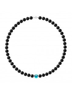 Collier Perle de Culture Turquoise en Agate Noire Matte - Argent 925 - TIMOR