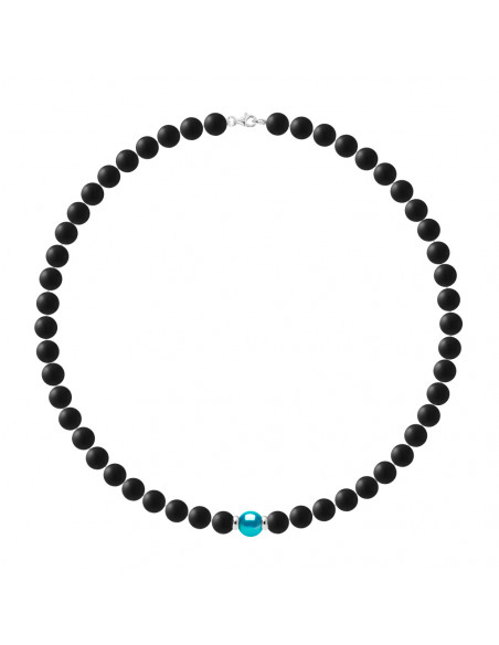 Turquoise Culture Pearl Necklace in Black Agate Matte - Silver 925 - Timor