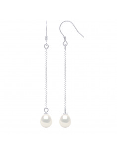 Boucles d'Oreilles Pendantes en Argent 925 avec Perles de Culture Poires 7 mm - 4 Coloris - ALBA