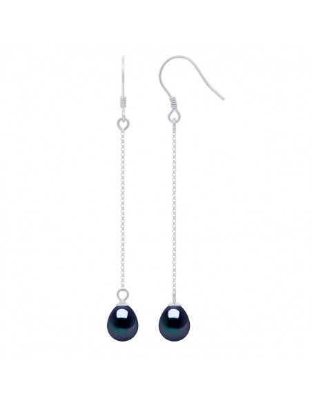 Boucles d'Oreilles Pendantes en Argent 925 avec Perles de Culture Poires 7 mm - 4 Coloris - ALBA