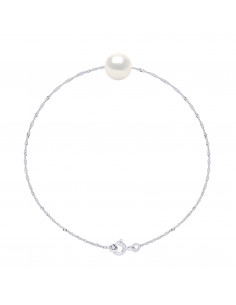Bracelet Chaîne Singapour et Perle Ronde 9 mm en Argent 925 - 7 Coloris - JADE