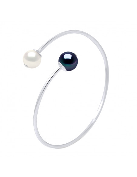 Bracciale JONC You & ME 2 Perline di coltivazione rotonda 9 mm in 925 - Ines Silver