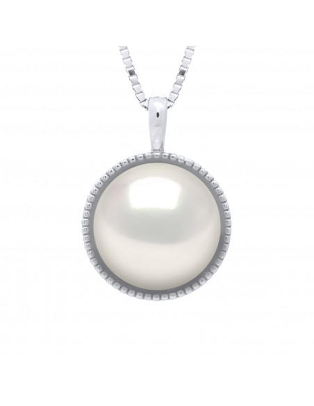 Collier Perle de Culture Bouton 9 mm en Argent 925 - NATALY