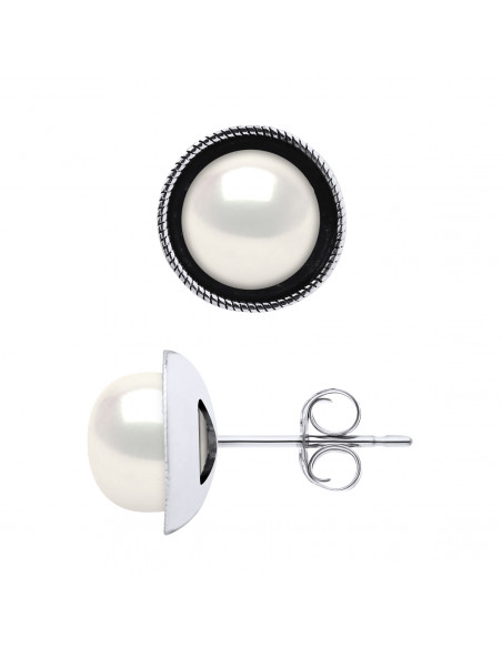 Boucles d'Oreilles Perles de Culture Boutons 9 mm en Argent 925 - NATALY