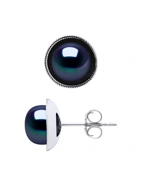 Boucles d'Oreilles Perles de Culture Boutons 9 mm en Argent 925 - NATALY