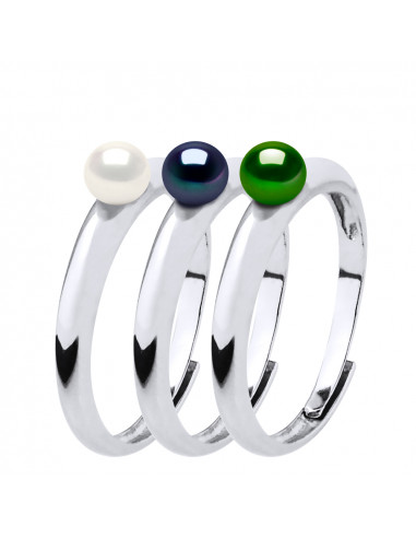 Ring Threesome Culture Beads 4 mm in Silver 925 - Lea III