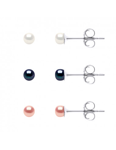 Box 3 coppie orecchini - perline di coltura 3 mm - Argento 925 - MIA