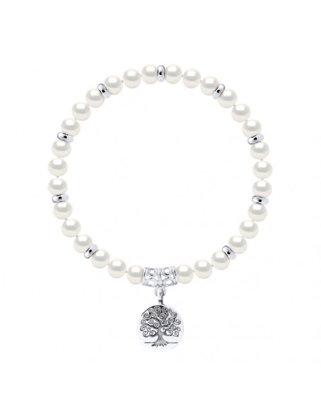 Bracelet Breloque Perles de Cultures Semi Rondes 6-7 mm en Argent 925 - ARBRE DE VIE WHITE