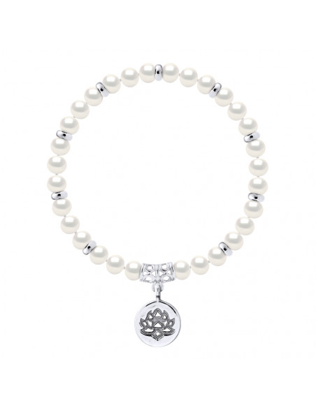 Bracelet Breloque Perles de Cultures Semi Rondes 6-7 mm en Argent 925 - LOTUS WHITE
