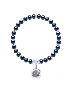 Bracelet Breloque Perles de Cultures Semi Rondes 6-7 mm en Argent 925 - LOTUS BLACK