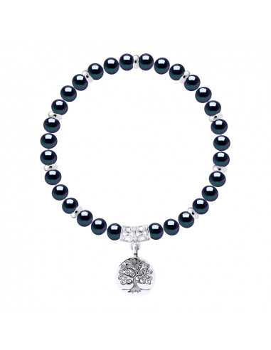 BREWS BRELEPER Cultura por debajo de las rondas semi de 6-7 mm en plata 925 - Árbol vivo negro