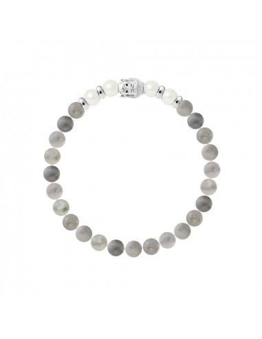 Buddah Pulsera Cultivos redondos 6-7 mm y cuarzo Silver Silver 925 - Buddah