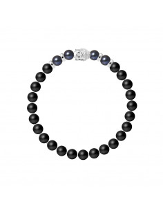 Bracelet Buddah Perles de Culture Noires et Agate Noire en Argent 925 - BUDDAH