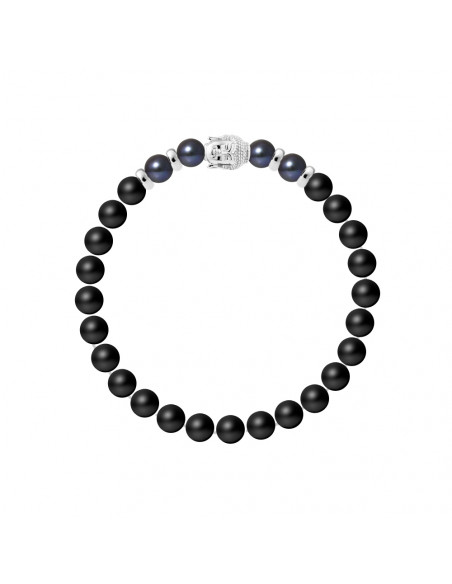 Braccialetto Buddah Branelli di coltura nera e agata nera in argento 925 - Buddah