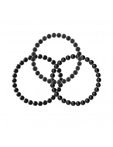 Set de 3 Bracelets de Gemmes Prodigieuses Agate Noire - Pierre de Lave - Onyx - ONA