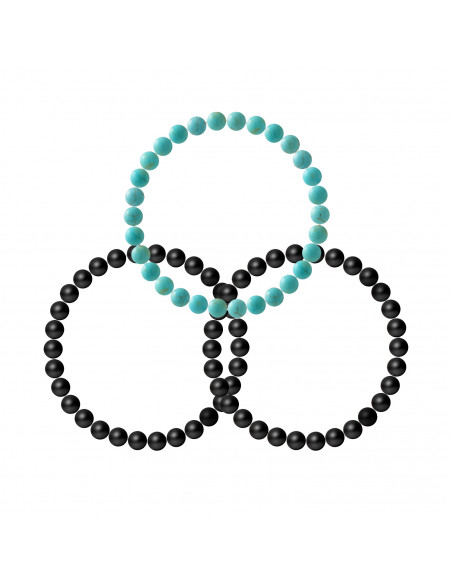 Set di 3 braccialetti di gemme prodigiose Agate Black Matte e Turcheise - Ona