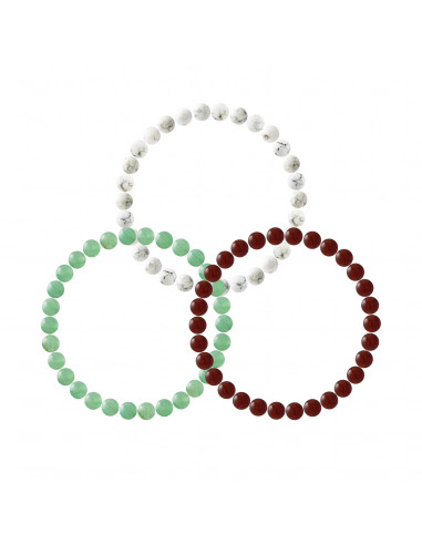 Set of 3 Green Aventurine Gemsturbine Gemstones Set - White Howlite - Red Agate - ONA