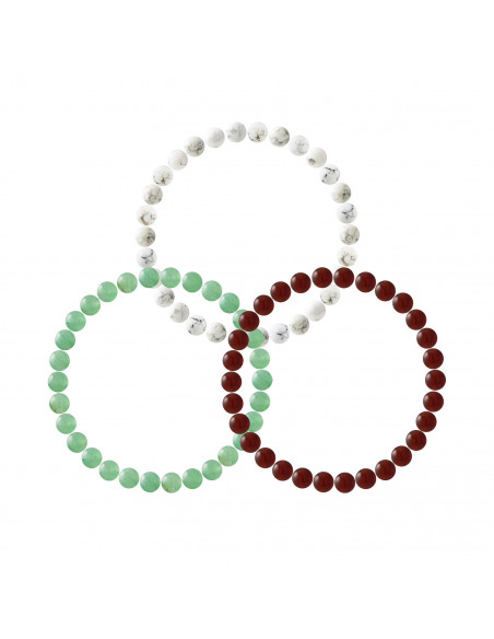 Set of 3 Green Aventurine Gemsturbine Gemstones Set - White Howlite - Red Agate - ONA