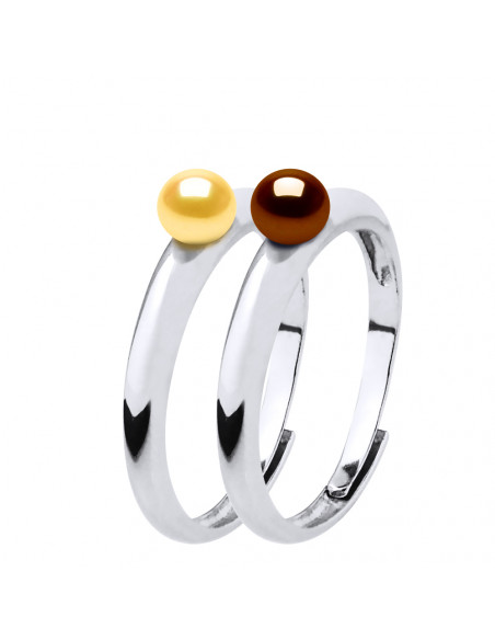 Cultura perline duo anello 4mm argento 925 - Lea II