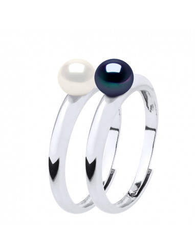 Duo ring Culture beads 5 mm in Silver 925 - LEA II