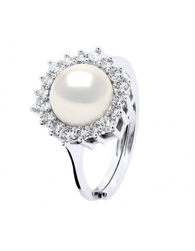 Anillo de cuentas de cultivo de plata 925 y óxidos de circonio - Apolline