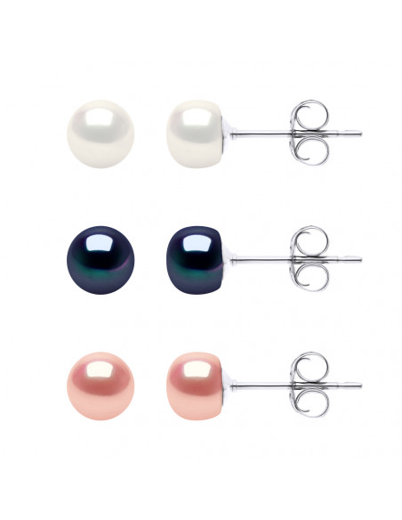 Scatola 3 paia di orecchini perline di coltura 6 mm in argento 925 - Mila