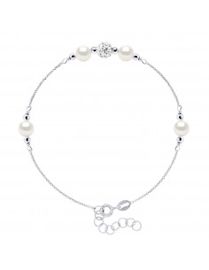 Bracelet Argent Massif Crystal Blanc 4 Veritables Perles Blanches